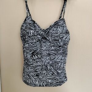 Croft & Barrow Black White Padded Tankini Swim Top 14 Vacation Pool Beach